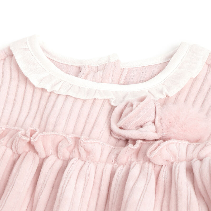 Girls Light Pink Solid Long Sleeve Dress image number 2
